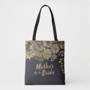 Personalised faux gold lace mother of the bride tote bag