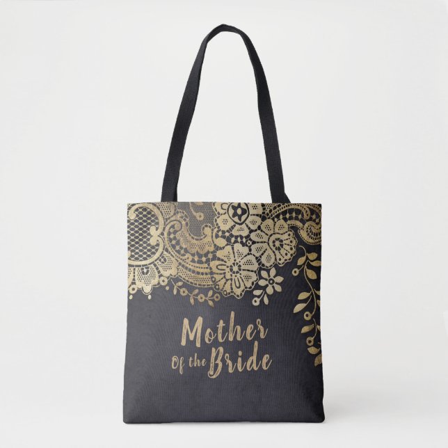 Personalised faux gold lace mother of the bride tote bag (Front)