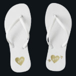 personalised faux gold love hearts with arrow flip flops<br><div class="desc">For a married couple,  a romantic design with their initials (Mr.   Mrs.) in a graphic faux golden heart with an arrow on white...  to bring comfort and ease to all your wedding planning events...   perfect to wear after the wedding</div>