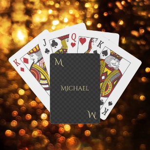 Personalised Faux Gold Monogram Name Checks Poker Playing Cards