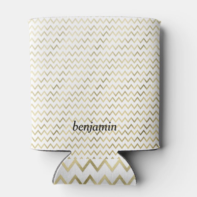 Personalised Faux Gold Zig-Zag Pattern Can Cooler (Back)