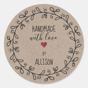 65 PERSONALISED STICKERS LabelsHandmade with love ANY COLOUR 