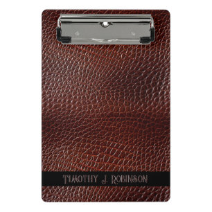 Personalised Faux Leather Brown Embossed Mini Clipboard