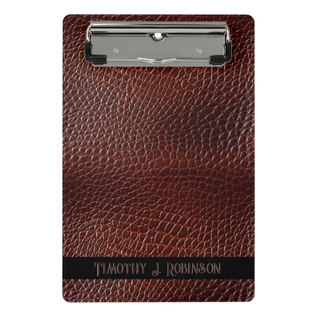 Personalised Faux Leather Brown Embossed Mini Clipboard (Front)