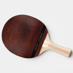 Personalised Faux Leather Brown Embossed Ping Pong Paddle
