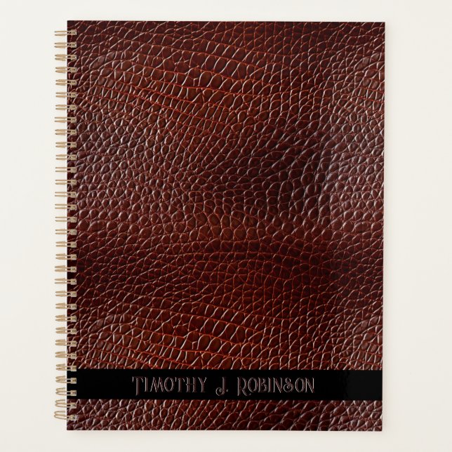Personalised Faux Leather Brown Embossed Planner (Front)