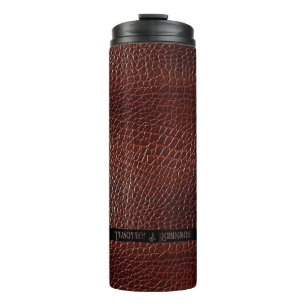 Personalised Faux Leather Brown Embossed Thermal Tumbler