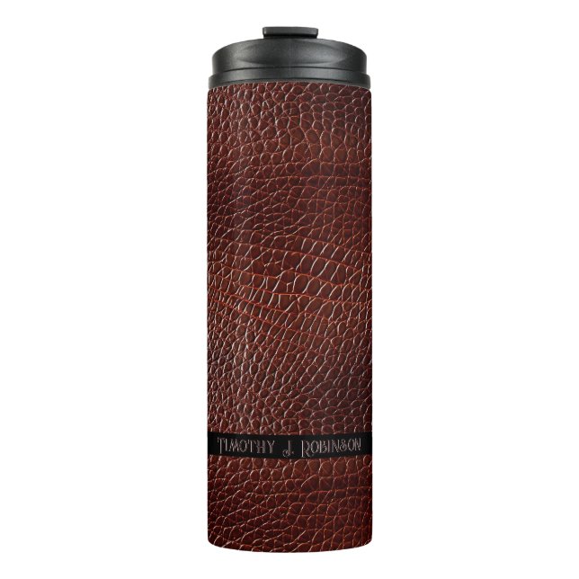 Personalised Faux Leather Brown Embossed Thermal Tumbler (Front)