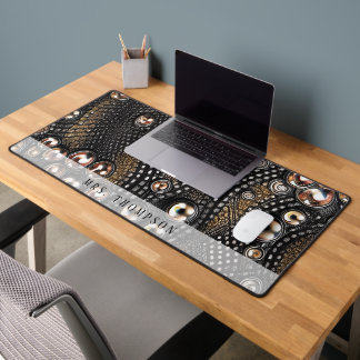 Personalised Faux Leather Rhinestone Desk Mat