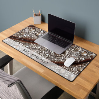 Personalised Faux Leather Rhinestone Desk Mat