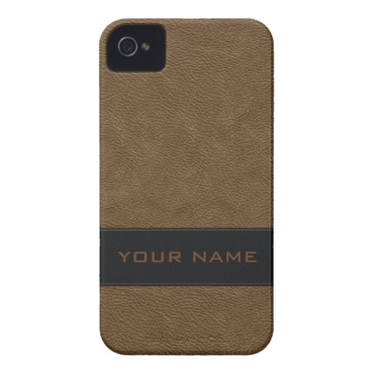 Personalised Faux Light Brown Leather Case-Mate iPhone 4 Case