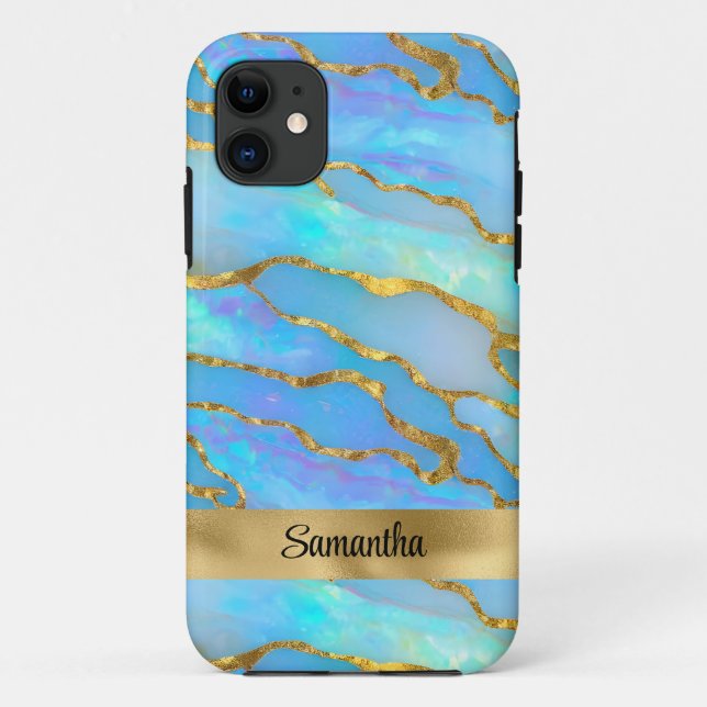Personalised Faux Opal Stone and Gold Case-Mate iPhone Case (Back)
