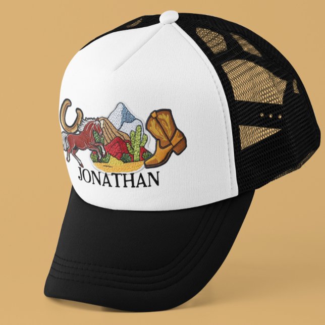 Personalised Faux Patches Cowboy Gift  Trucker Hat (Creator Uploaded)
