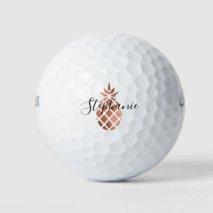 Personalised Faux Rose Gold Foil Pineapple Golf Balls