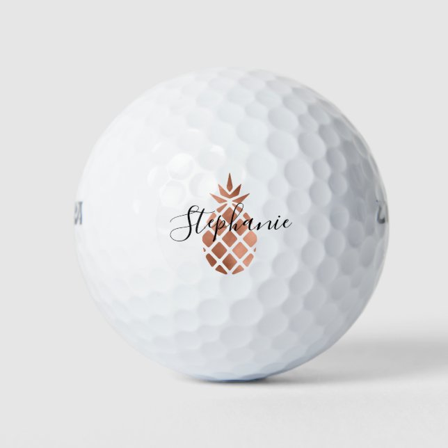 Personalised Faux Rose Gold Foil Pineapple Golf Balls (Front)