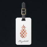 Personalised Faux Rose Gold Foil Pineapple Luggage Tag<br><div class="desc">Stylish pineapple design in faux rose gold stencil,  personalised with your name in elegant script font. Add your name and contact information to the reverse side in black on a white background.</div>