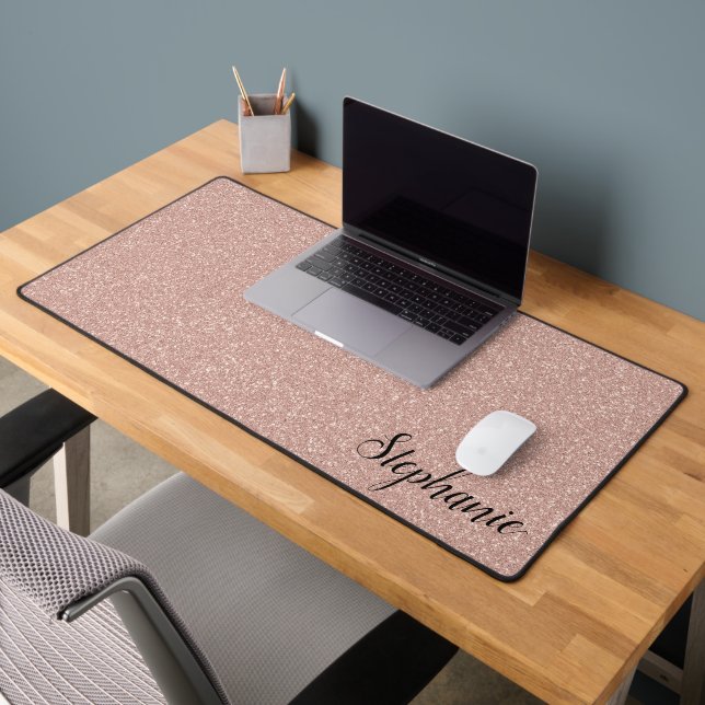 Personalised Faux Rose Gold Glitter Desk Mat (Office 2)