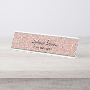 Personalised Faux Rose Gold Glitter  Desk Name Plate
