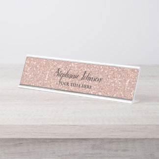 Personalised Faux Rose Gold Glitter  Desk Name Plate