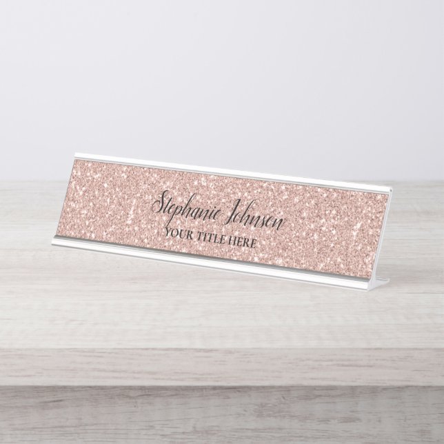 Personalised Faux Rose Gold Glitter  Desk Name Plate (Front)