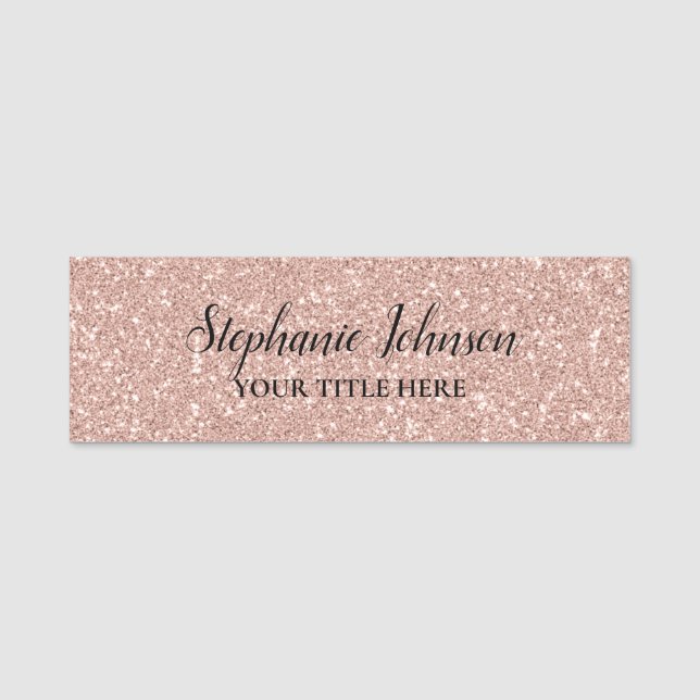 Personalised Faux Rose Gold Glitter Name Tag (Front)