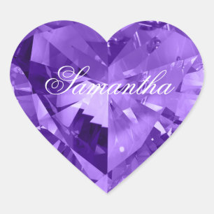 Personalised Faux Shiny Amethyst Purple Gemstone Heart Sticker