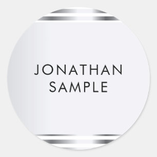 Personalised Faux Silver Glamour Elegant Template Classic Round Sticker