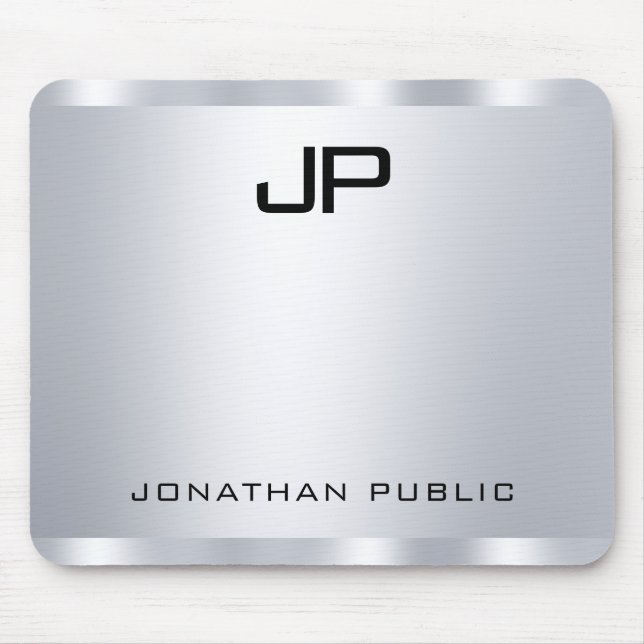 Personalised Faux Silver Metallic Look Monogram Mouse Mat (Front)