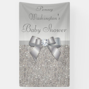 Personalised Faux Silver Sequins Bow Baby Shower Banner