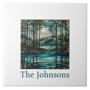 Personalised Faux Stained Glass Lake Landscape Tile