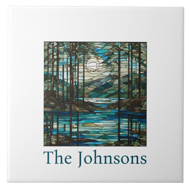 Personalised Faux Stained Glass Lake Landscape Tile (Front)