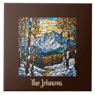 Personalised Faux Stained Glass Mountain Landscape Tile