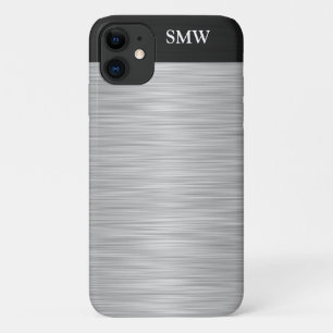 Personalised Faux Stainless Steel and Black iPhone 11 Case