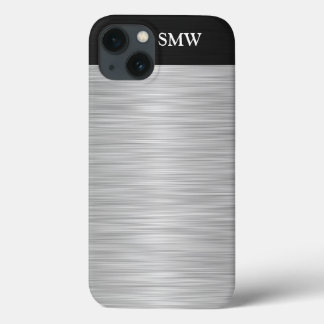 Personalised Faux Stainless Steel and Black iPhone 13 Case