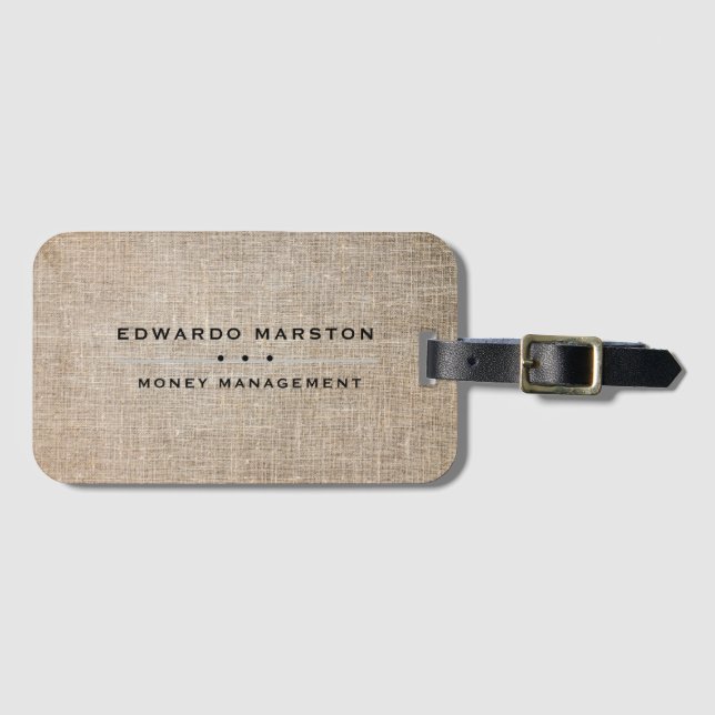 Personalised Faux Tan Linen Luggage Tag (Front Horizontal)