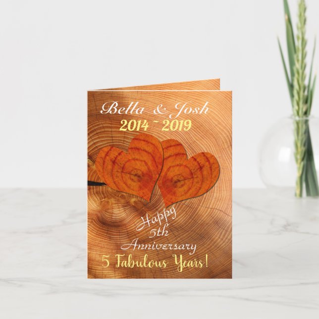 Personalised Faux Wood 5th  Wedding Anniversary Card (Front)