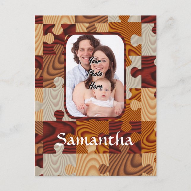 Personalised faux wood jigsaw postcard (Front)