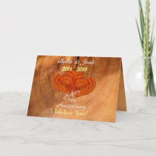 Personalised Faux Wooden 5th Wedding Anniversary Card