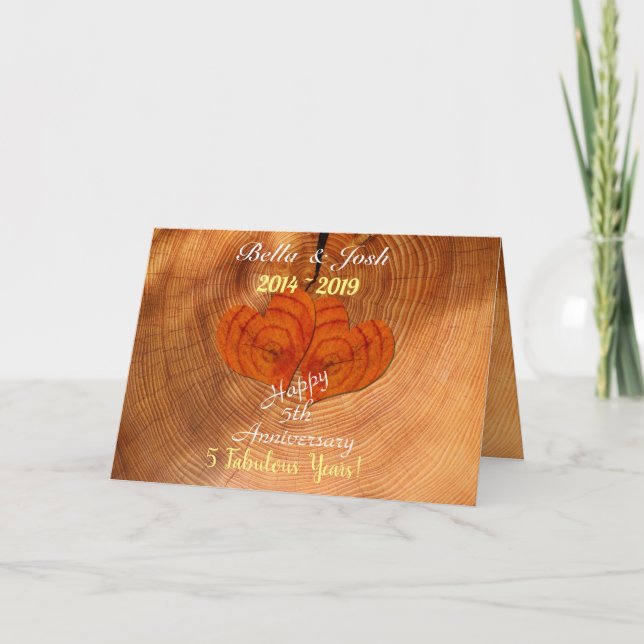 Personalised Faux Wooden 5th Wedding Anniversary Card (Front)