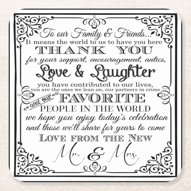 personalised Favor wedding coaster Thank you (Front)