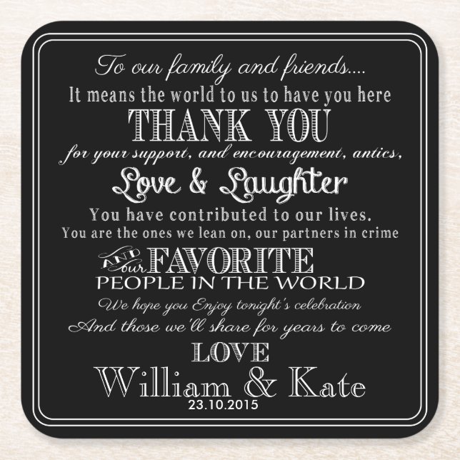 personalised Favor wedding coaster Thank you (Front)