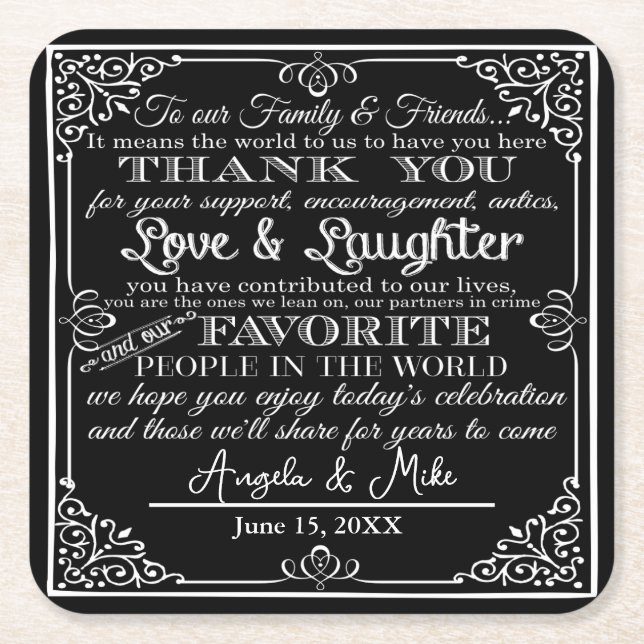 personalised Favor wedding coaster Thank you (Front)