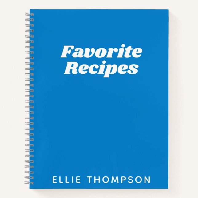 Personalised Favourite Recipes Typography in Blue Notebook (Front)