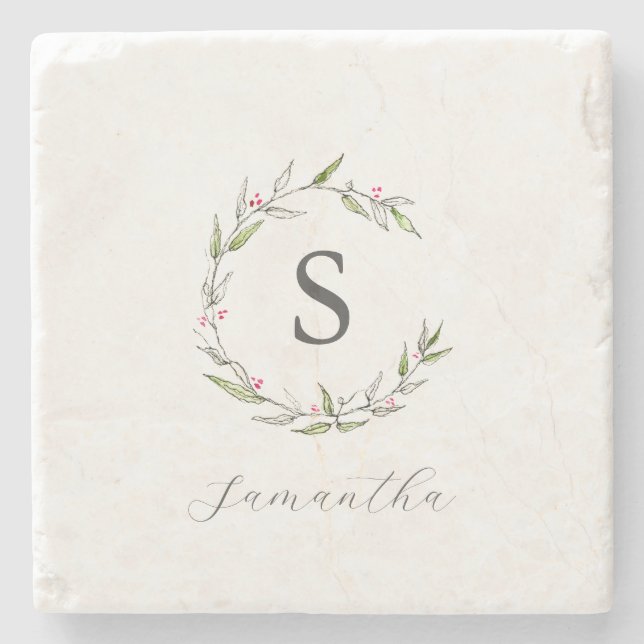 Personalised Favours Watercolor Botanicals Stone Coaster (Front)