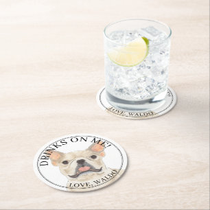 Personalised Fawn Cream Frenchie French Bulldog Round Paper Coaster