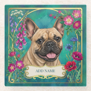 Personalised Fawn French Bulldog Teal Coaster