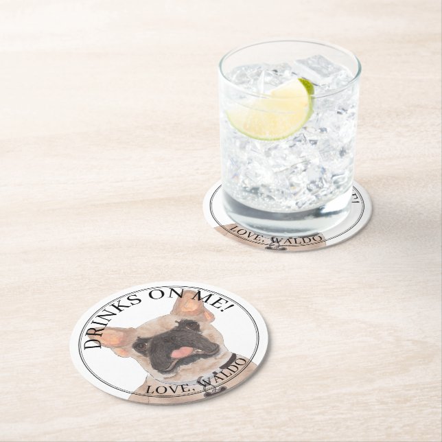 Personalised Fawn Masked Frenchie French Bulldog Round Paper Coaster (Insitu)