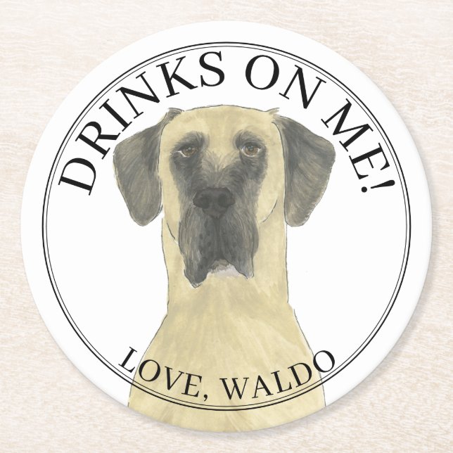 Personalised Fawn Masked Great Dane Wedding  Round Paper Coaster (Front)