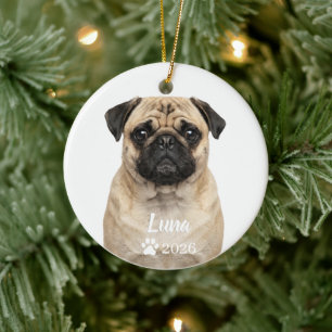 Personalised Fawn Pug Dog Photo Ornament