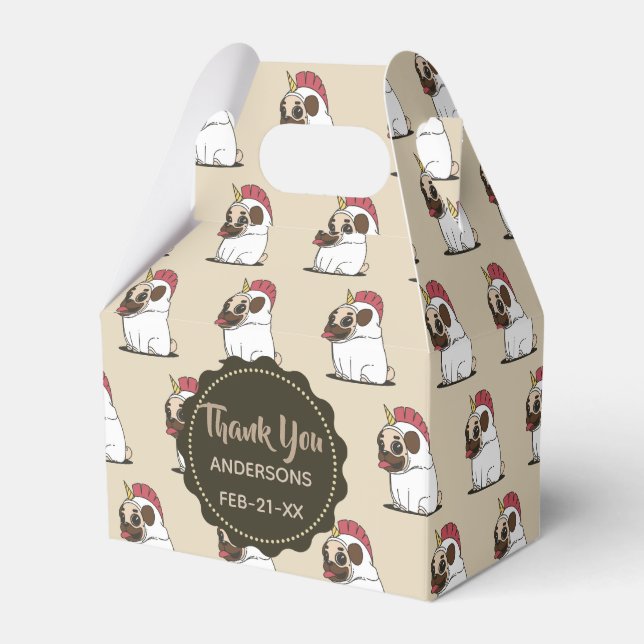 Personalised Fawn PUGS Unicorn Favour Gable Box (Front Side)